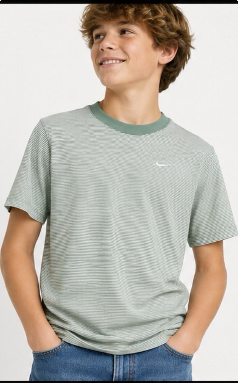 Nike Mini Swoosh Striped T-Shirt Green White Youth Large